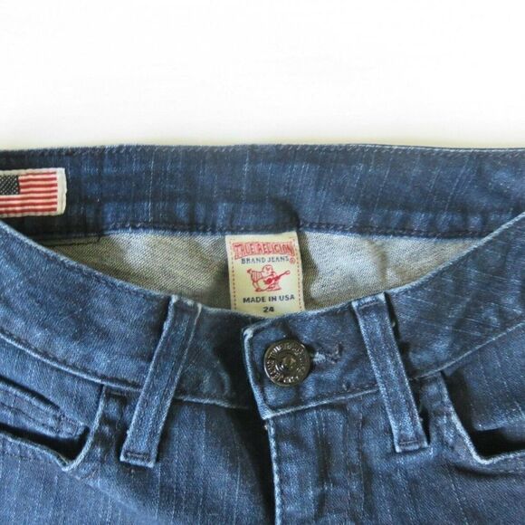 True Religion Stella Jeans Rare Gold Stitched Dark Blue Denim Women's Size 24 - Picture 3 of 11